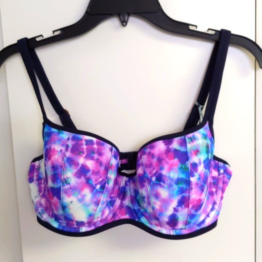 Panache underwire, bra size bikini top. Multi color tie dye print. Multiple size